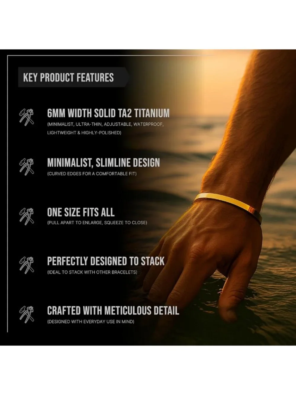 Men's Minimalist Titanium Cuff Bracelet | Versatile Unisex Waterproof Jewelry